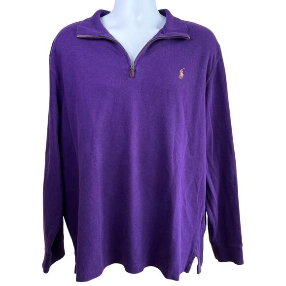 Polo Ralph Lauren Mens 1/4 Zip Estate Rib Knit Sweater Purple Size Extra Large - Picture 1 of 7